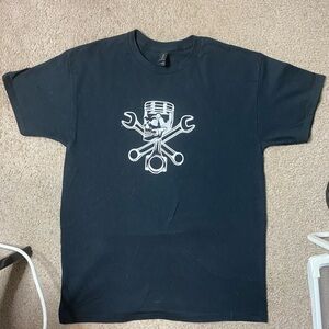 Black T-Shirt with Skull and Wrenches Design